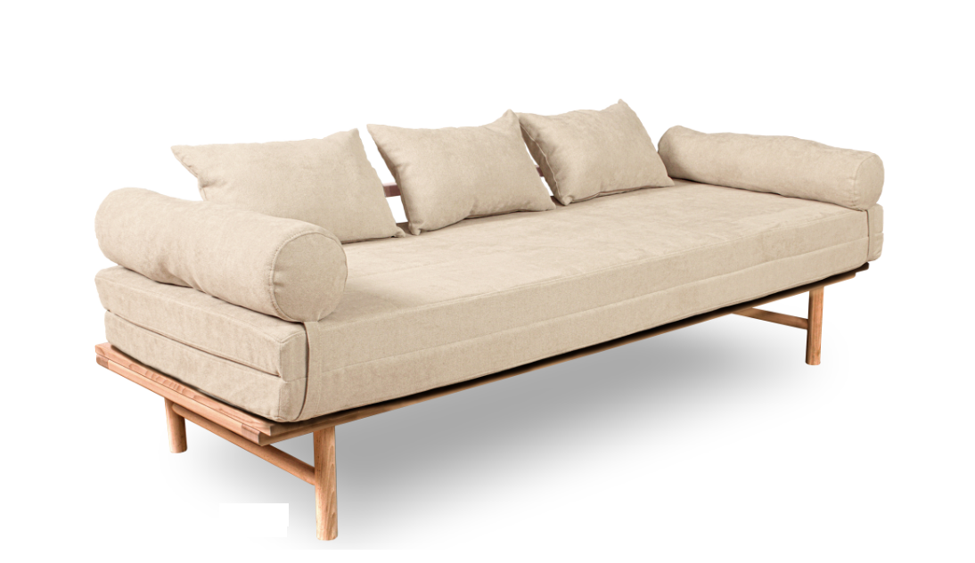 Диван-кушетка раскладной Woodman Le Mar из массива дерева без покрытия Кремовый