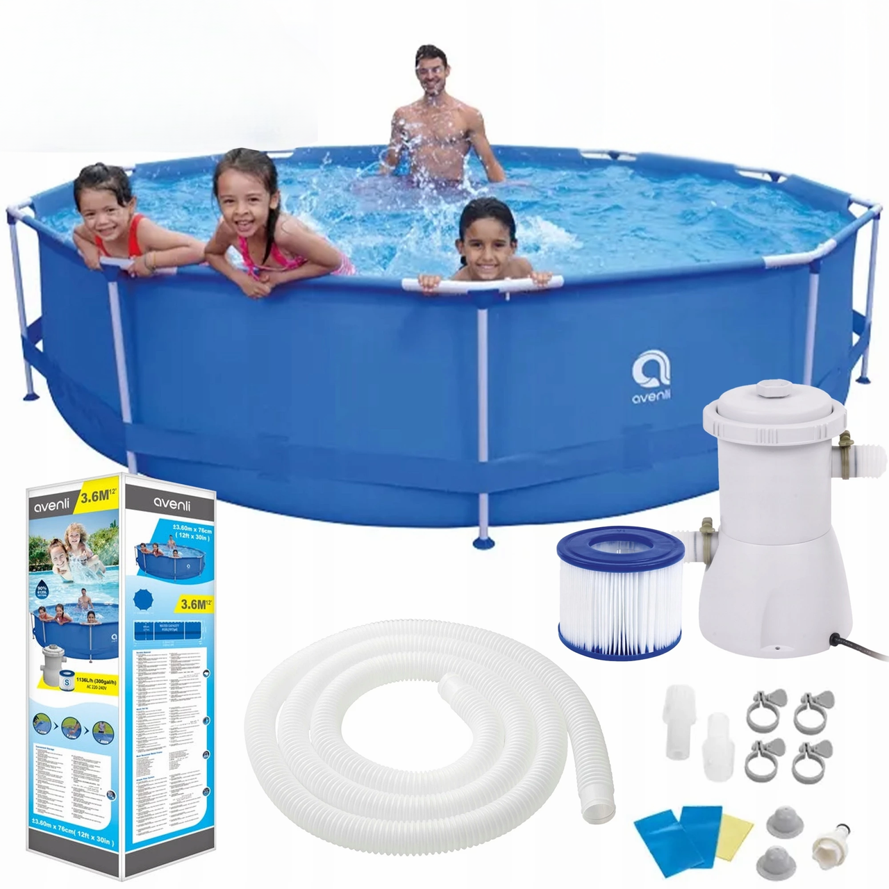 Бассейн каркасный круглый Avenli для взрослых и детей для дома и сада с фильтром 6125 л 360x76 см. Синий (177997) - фото 10 Бассейн каркасный круглый Avenli для взрослых и детей для дома и сада с фильтром 6125 л 360x76 см. Синий (177997) - фото 10