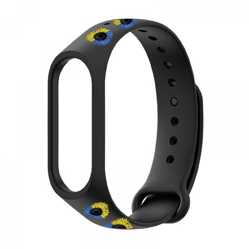 Силиконовый ремешок для Xiaomi Mi Band 7/6/5 с дизайнерским принтом "Желто-голубые подсолнухи" (9659672) - фото 3