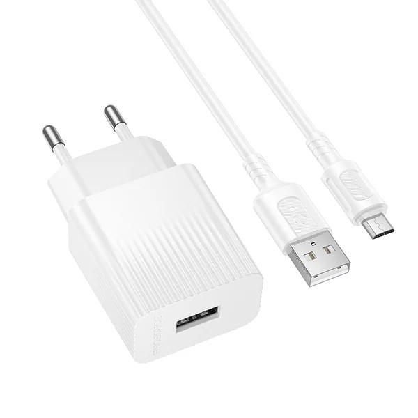 Зарядний пристрій мережевий Borofone BAS71A Source 10,5W USB-A з кабелем MicroUSB 1 м White (6941991122606)