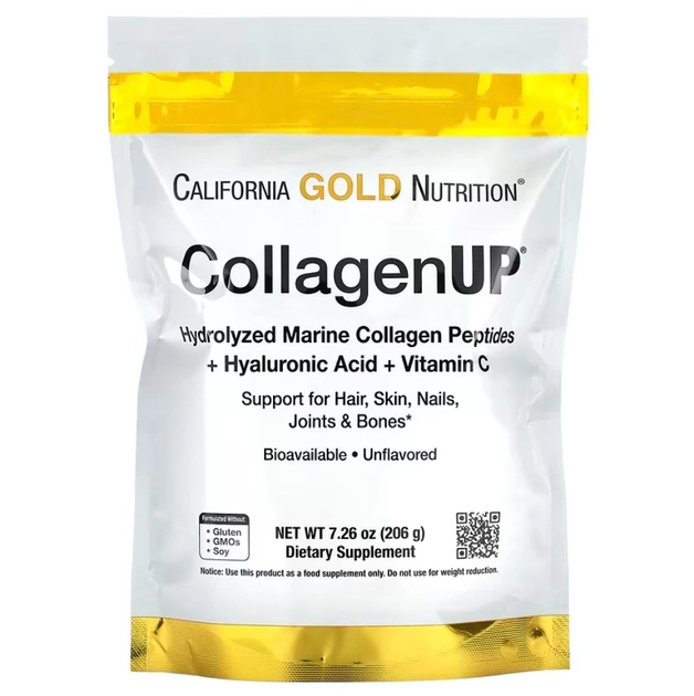 Морской коллаген с гиалуроновой кислотой California Gold Nutrition CollagenUP Hydrolyzed Marine Collagen Peptides Hyaluronic Acid and Vitamin C 206 г