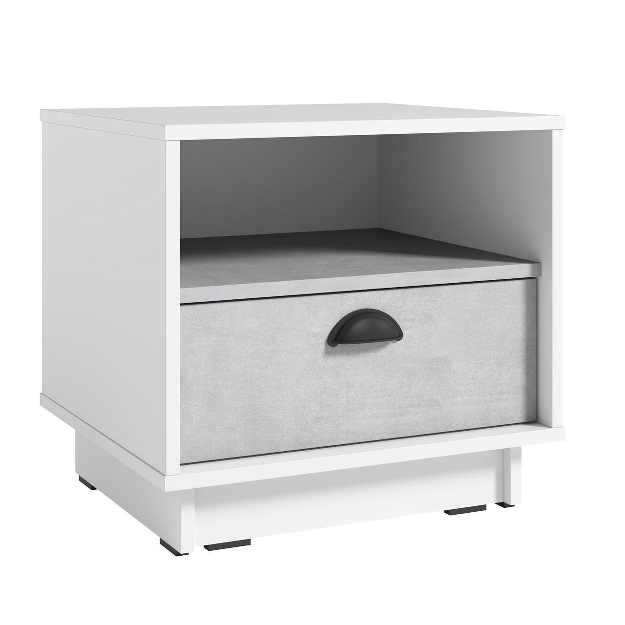 Тумба прикроватная Sanro с выдвижным ящиком и полкой 500х450х450 мм Белый/Бетон стайл (K0005)