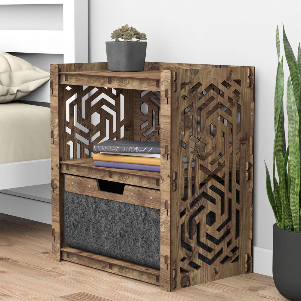 Тумба-столик прикроватная деревянная Hexagonica Chevron с черным ящиком 600х528х345 мм (111609) - фото 3 Тумба-столик прикроватная деревянная Hexagonica Chevron с черным ящиком 600х528х345 мм (111609) - фото 3