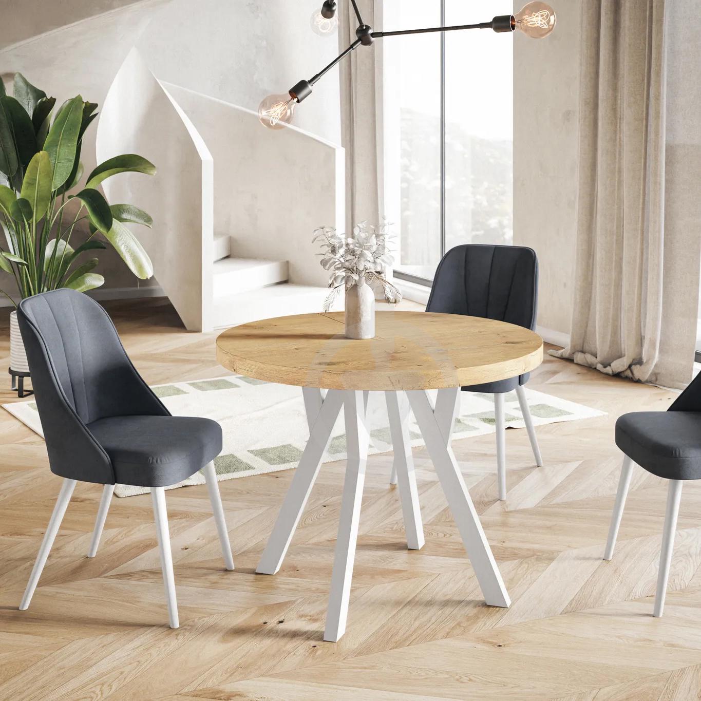 Стол кухонный круглый RoMax Lite Loft 80 см Дуб крафт золотой/белый - фото 2