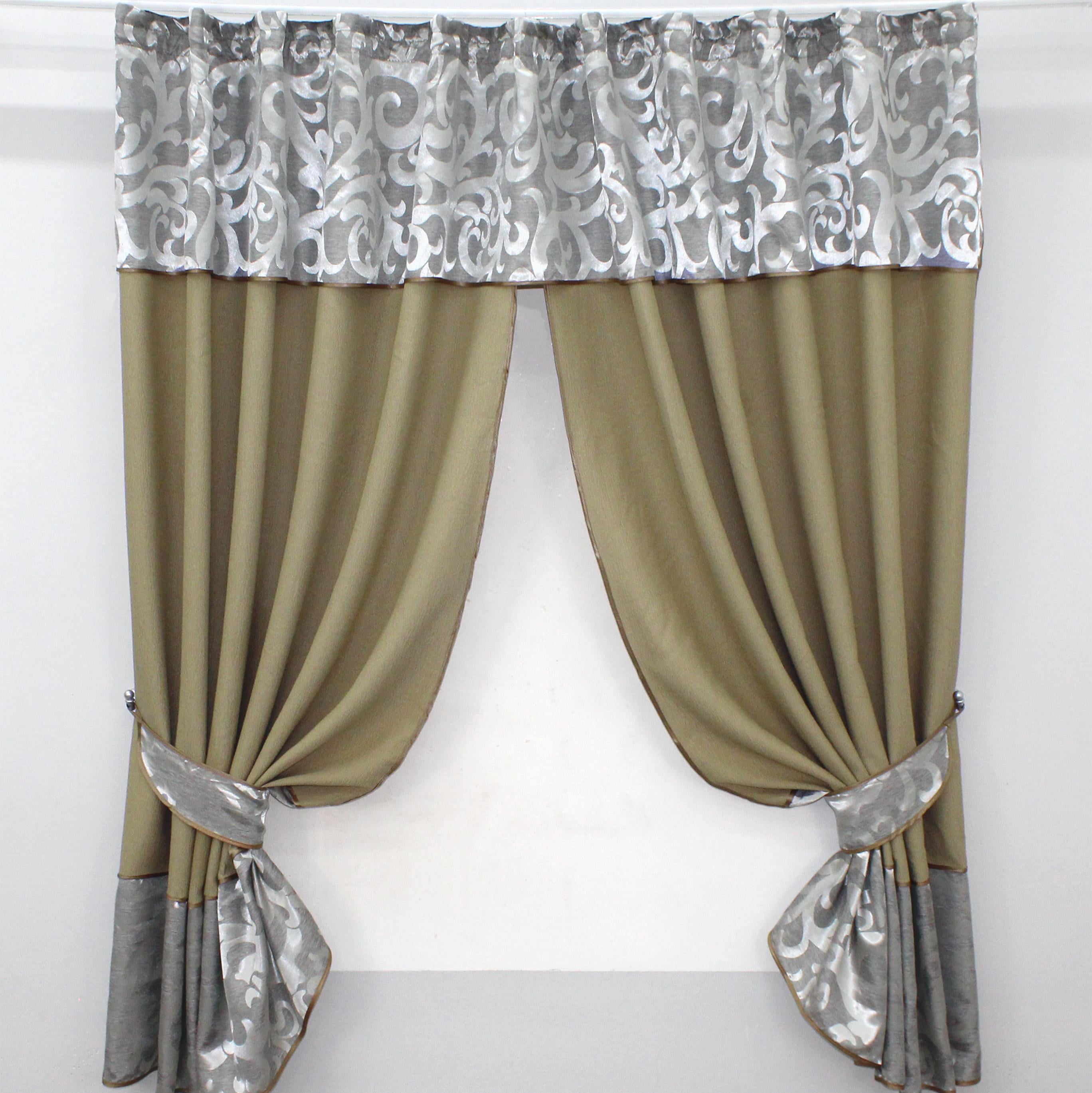 Шторы кухонные VR-Textil № 073к с ламбрекеном и подхватами 270х170 см Темно-бежевый/Серый (52-0509)