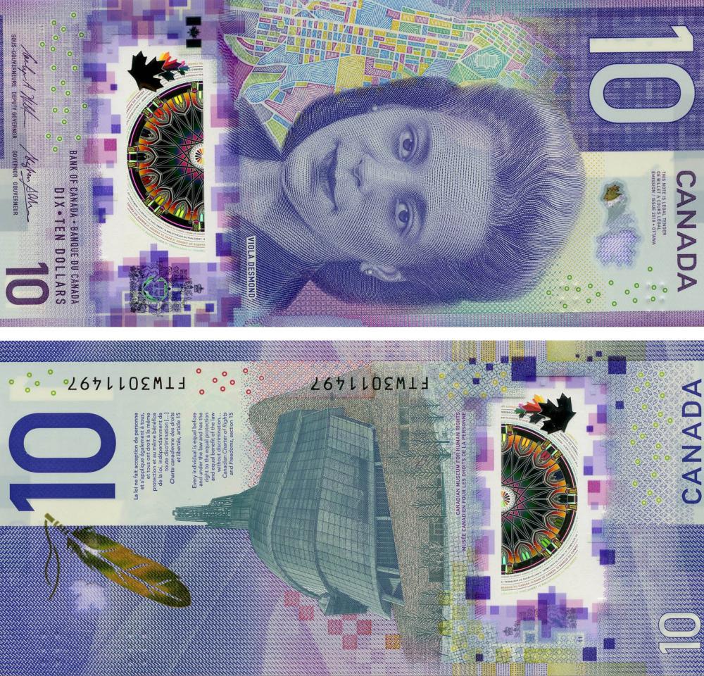 Коллекционная банкнота Канада 10 долларов 2018 памятная полимер Виола Дезмонд UNC PW113 (Б11213)
