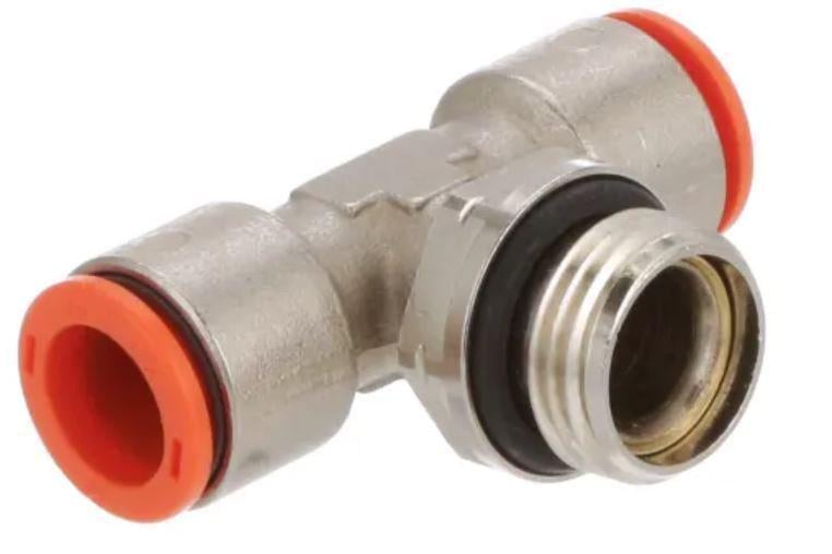 Фитинг пневматический быстросъемный тройник с резьбой push-in под трубку наружный Ø 10 мм наружная резьба G 1/4" (PF21501004)