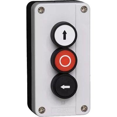 Пост трехместный CHINT NP2-B334 Вверх-Стоп-Слева 4.5А 230V 2NO+1NC IP40 (573949)