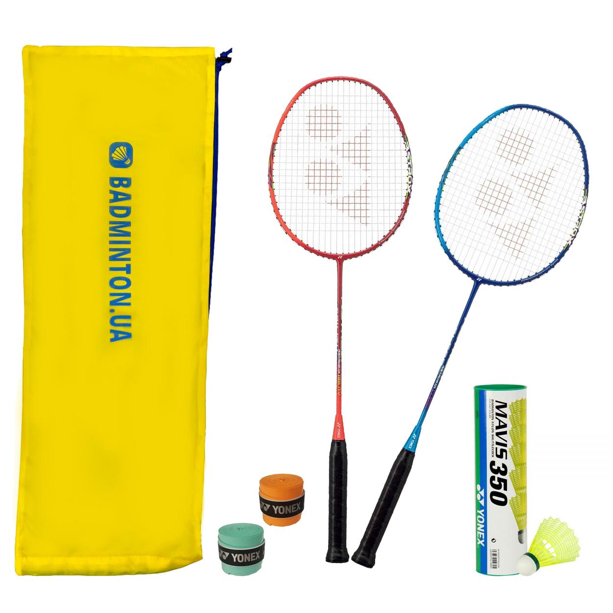 Набір для бадмінтону Yonex Elite 2 ракетки/6 пластикових воланів/2 намотки/2 чохли (BDSETYXELT)