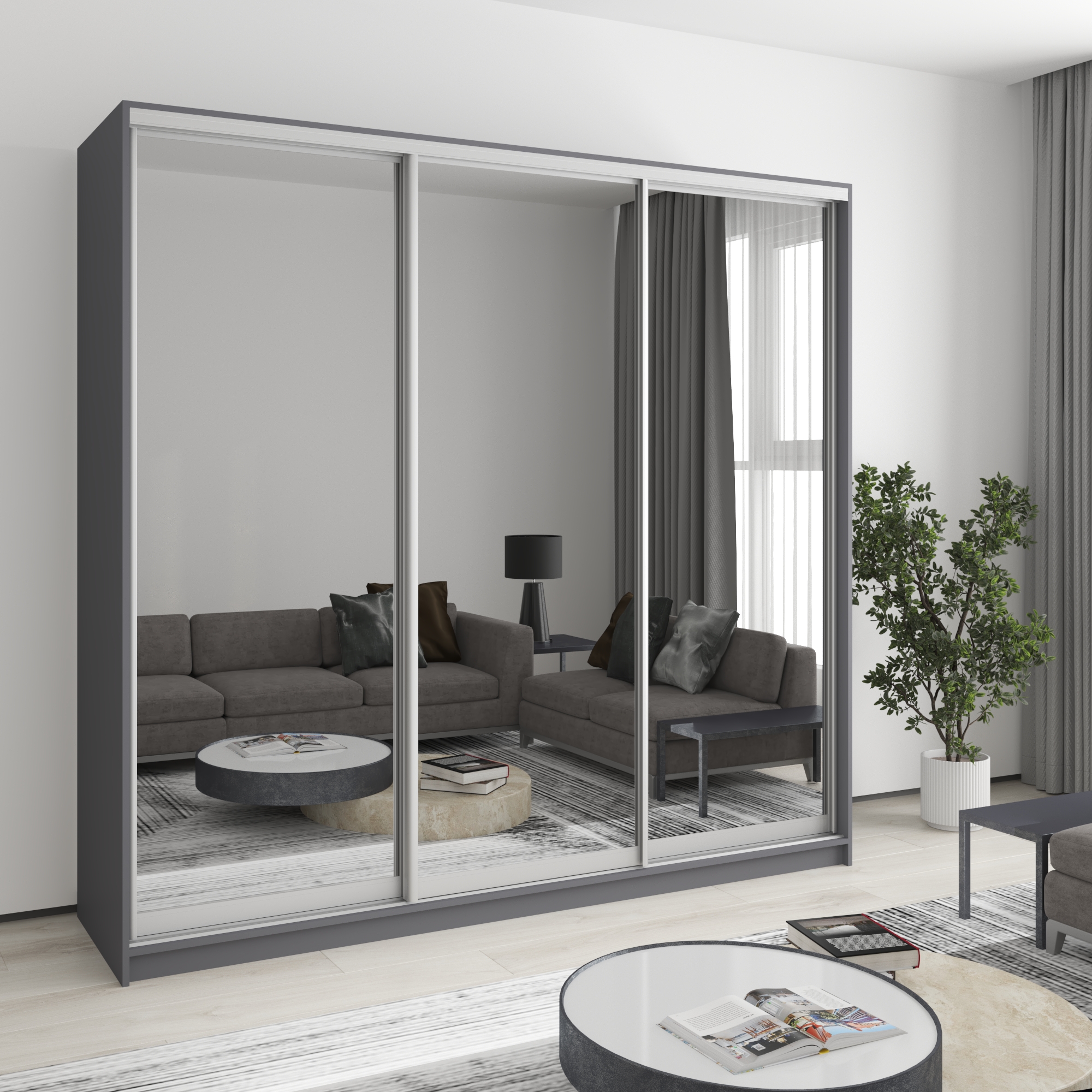 Шкаф-купе трехдверный Mebel Star Комбо AL MBS-3394 220х60х210 см Антрацит (1004564)