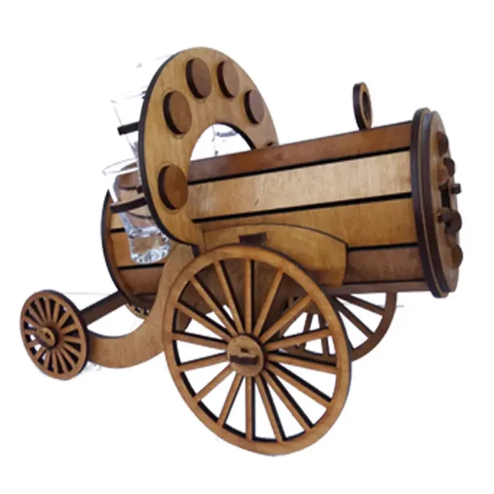 Держатель для вина и бокалов Хатинка Пушка на колесах деревянный (CNT00012050)