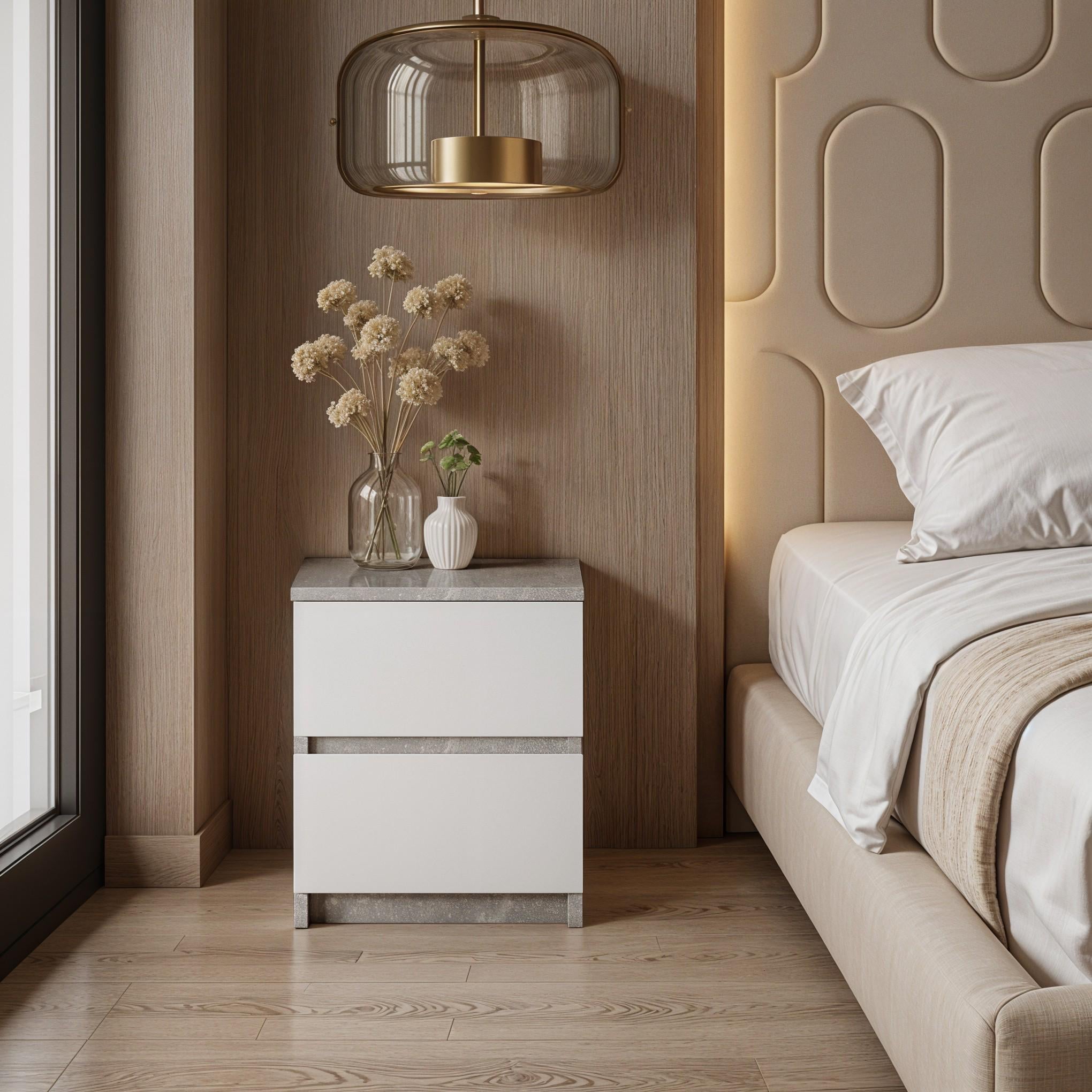 Тумба прикроватная Vesta 352х340х420 мм Бетон/Белый