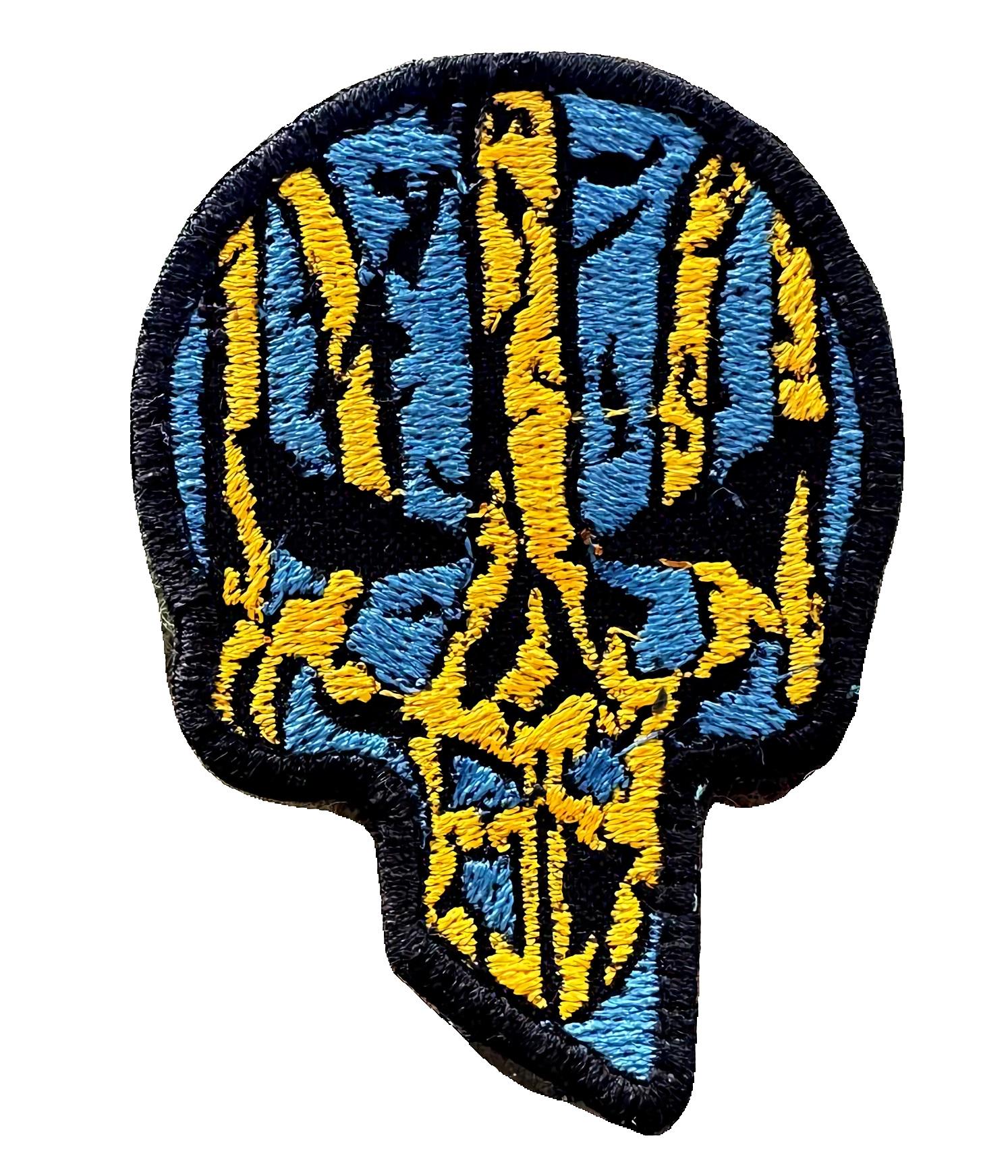 Шеврон вышивка Череп трезубец на липучке Сине-желтый (CHEREPUA)