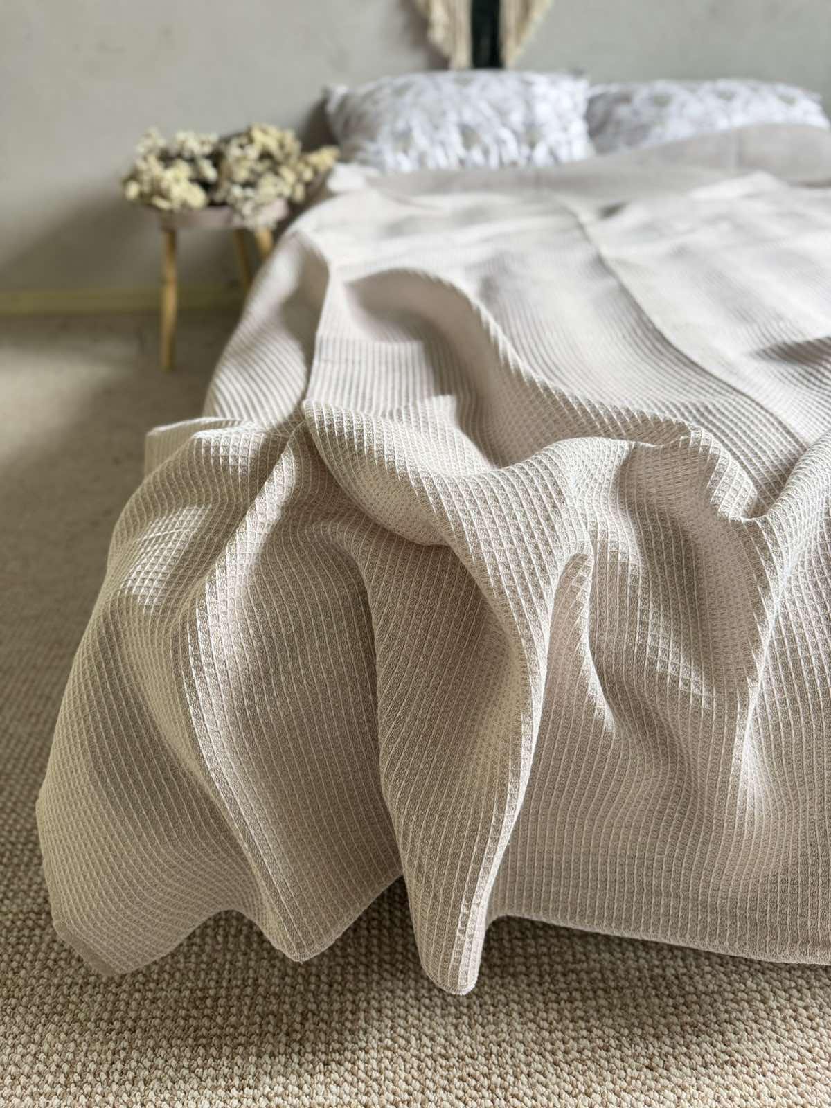 Простынь вафельная ZEINTEX хлопчатобумажная 200х220 см Бежевый (26416466) - фото 10