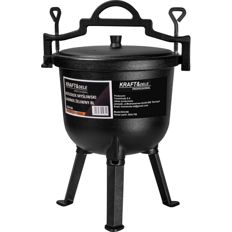 Казан чавунний Kraft&Dele KD4187 8 л з кришкою триногою та ручкою для перенесення Казан чавунний Kraft&Dele KD4187 8 л з кришкою триногою та ручкою для перенесення