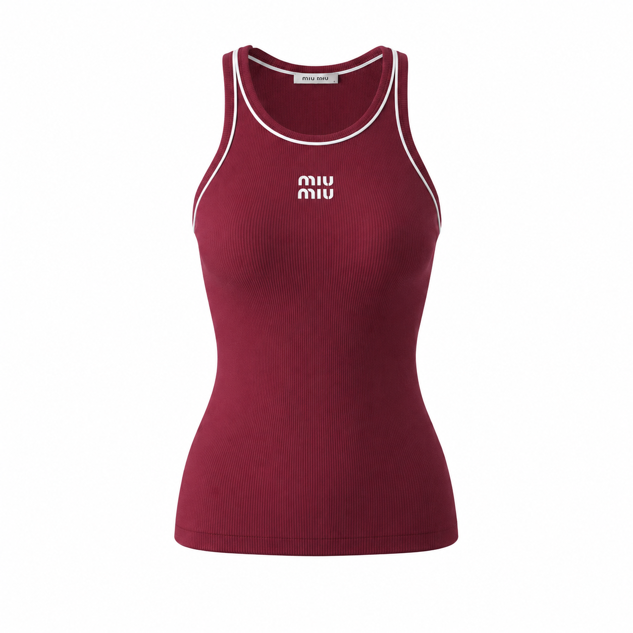 Майка женская Miu Miu Anagram в рубчик с контрастной окантовкой М Бордовый (MM24002.2M) Майка женская Miu Miu Anagram в рубчик с контрастной окантовкой М Бордовый (MM24002.2M)