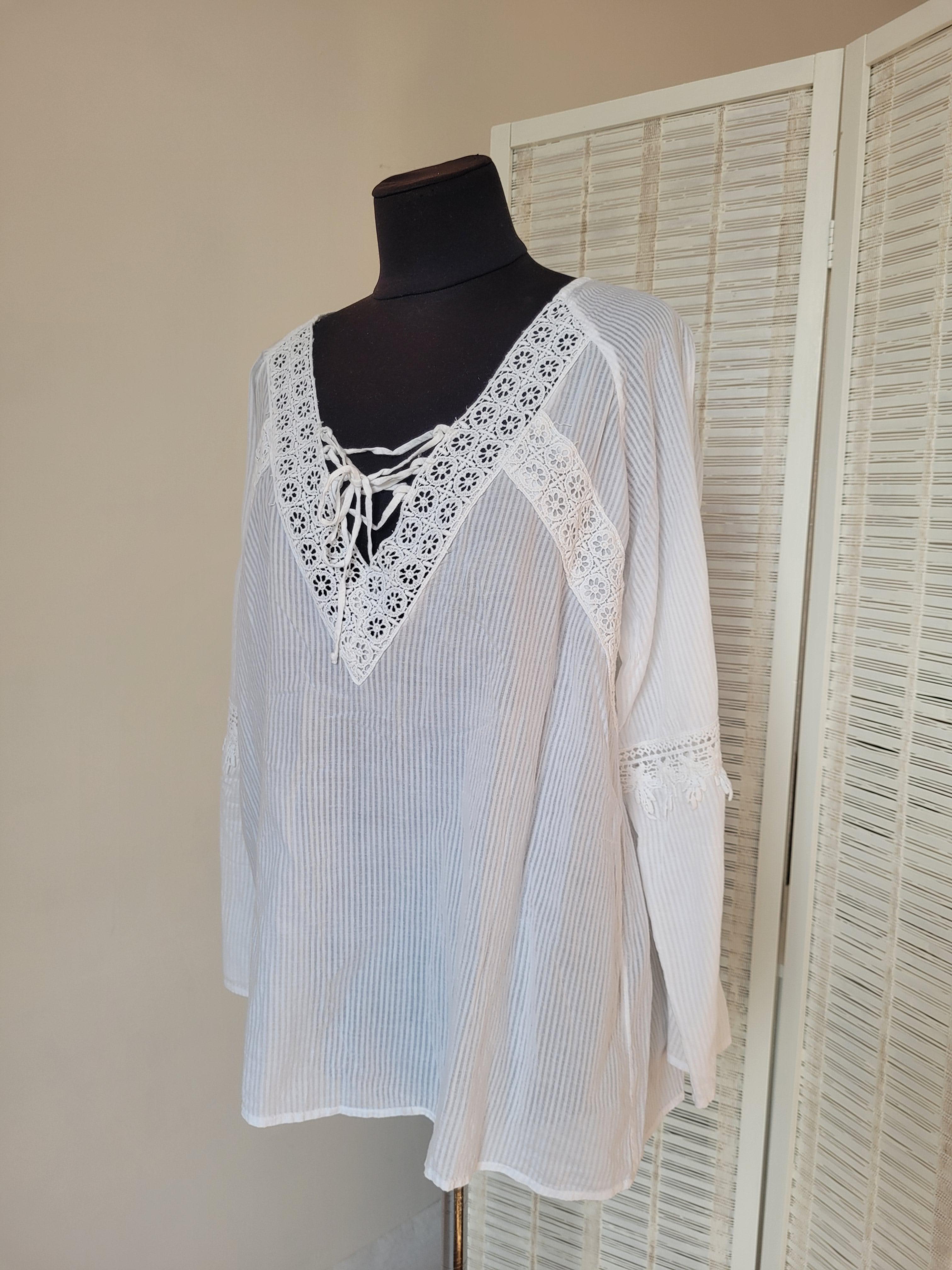 Туніка-блуза жіноча літня з мереживом тонка XXL Білий - фото 2 Туніка-блуза жіноча літня з мереживом тонка XXL Білий - фото 2