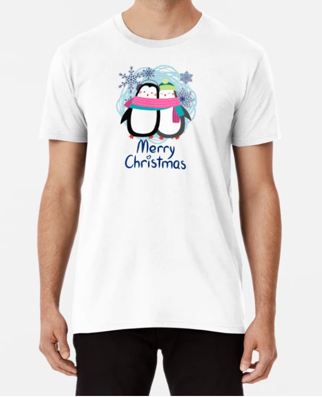 Футболка чоловіча новорічна Stedman з принтом Merry Christmas Пара пінгвіни XL Білий (НГ43-10)