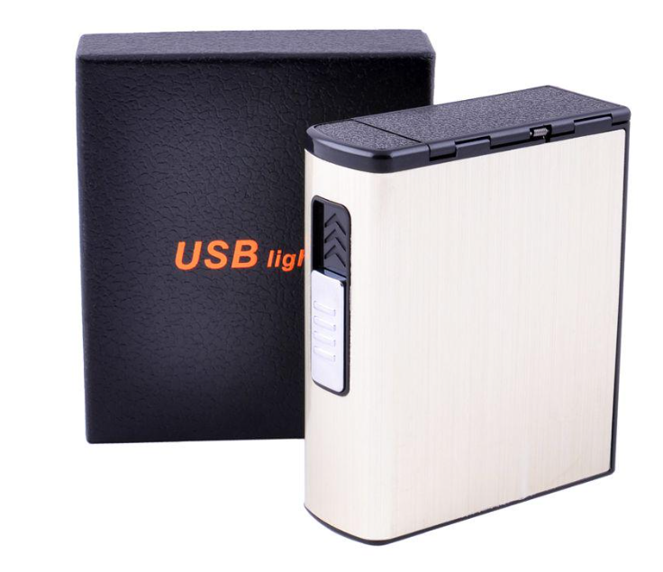 Портсигар Shell Sun USB + запальничка на 20 сигарет (№HL-157bgold)