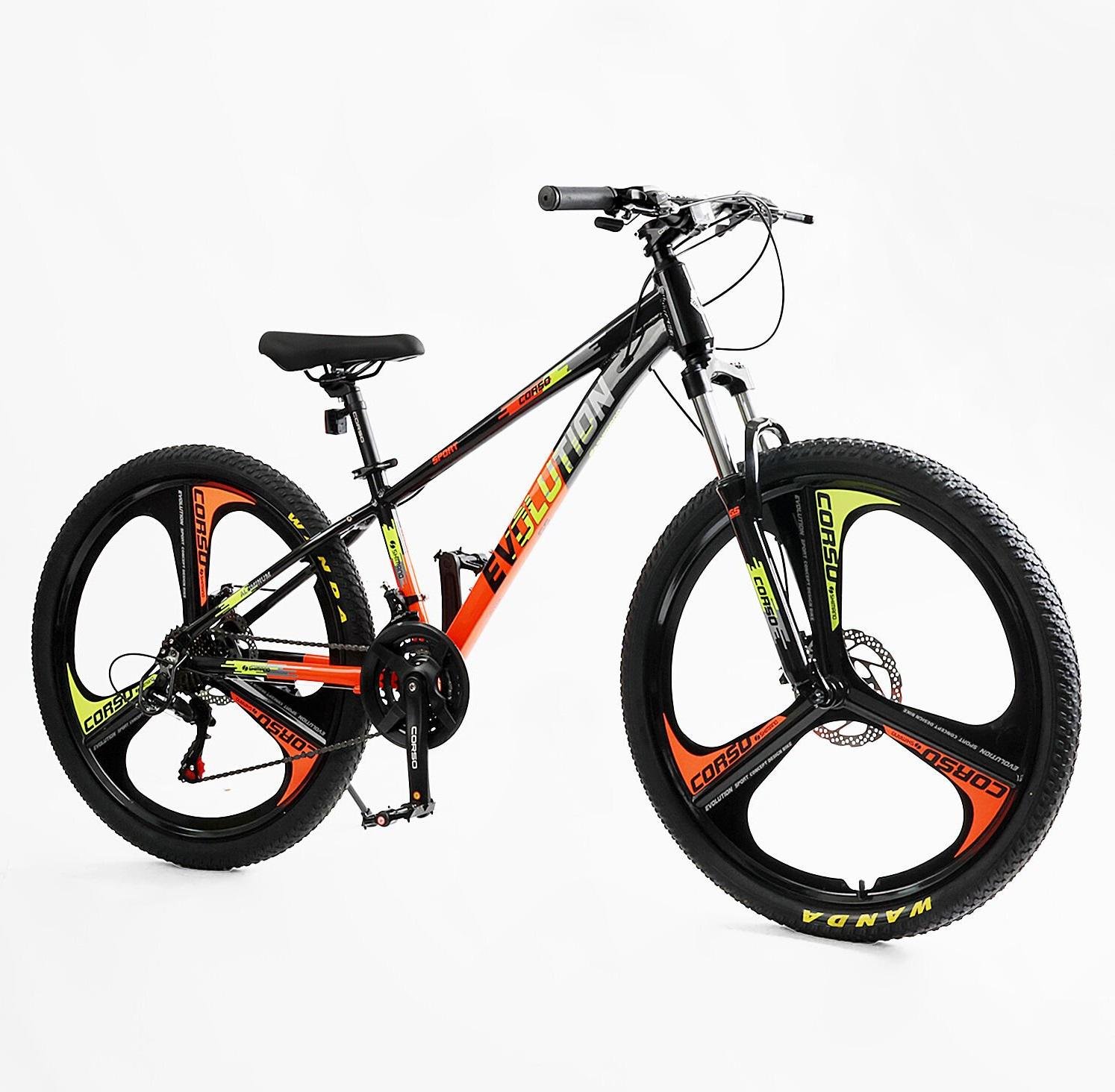 Велоcипед спортивний Corso Evolution 26" рама алюмінієва 13" обладнання Shimano 21 швидкість Чорно-оранжевий