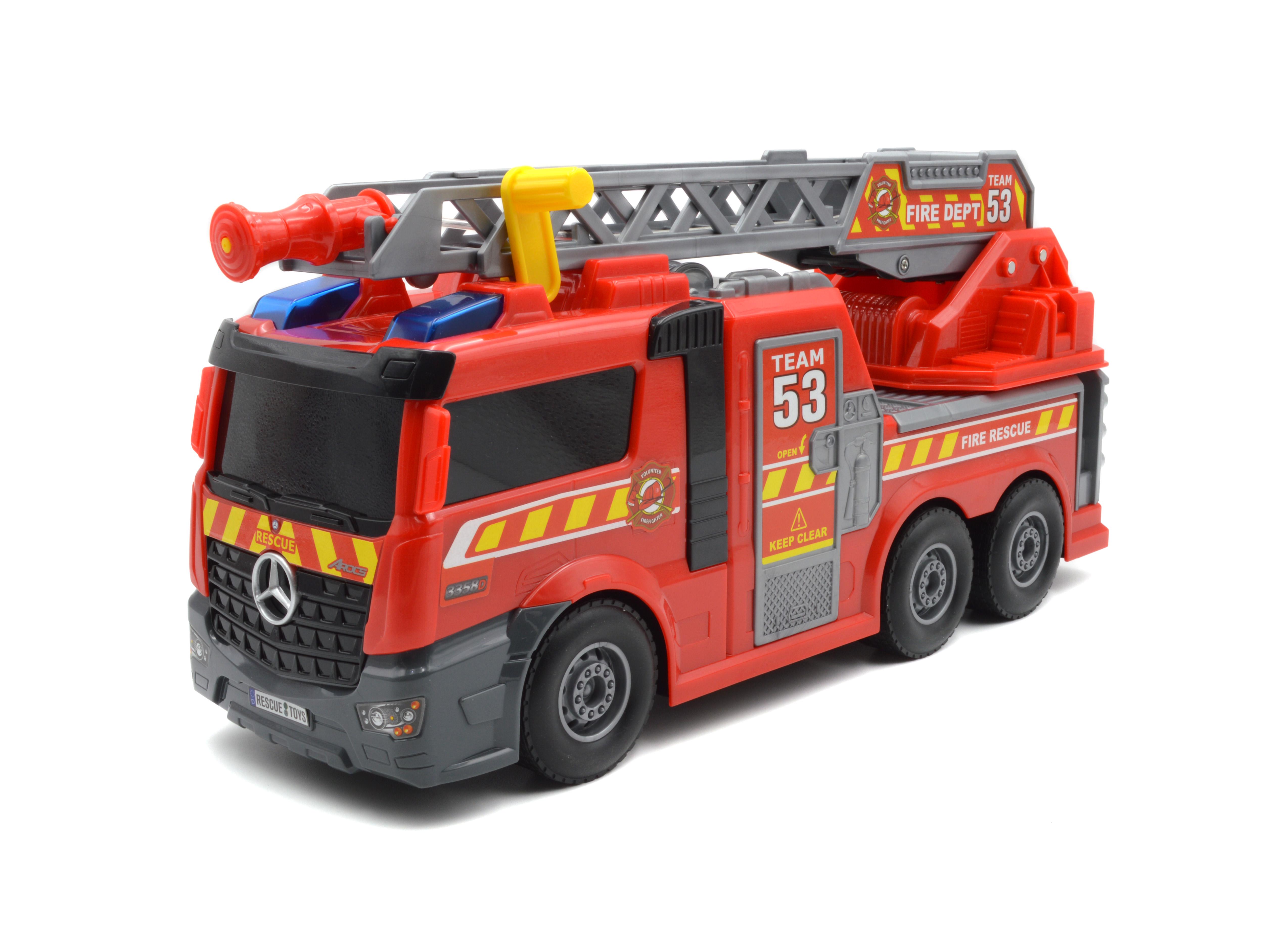 Игрушка пожарная машина Mercedes-Benz Arocs 9719A масштаб 1:26 инерция/звук/свет/водяной насос (9719A)