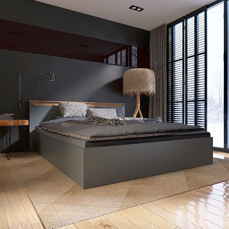 Кровать двуспальная Эверест Нордик-1600 каркас Дуб крафт золотой/Графитовый (е-20645)