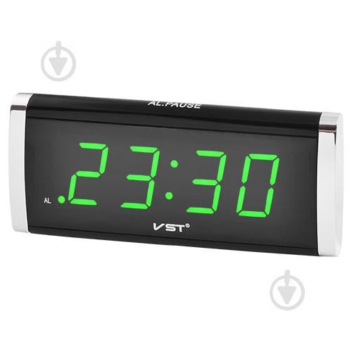 Настольные часы с зеленой подсветкой VST 730 Черный (008405)