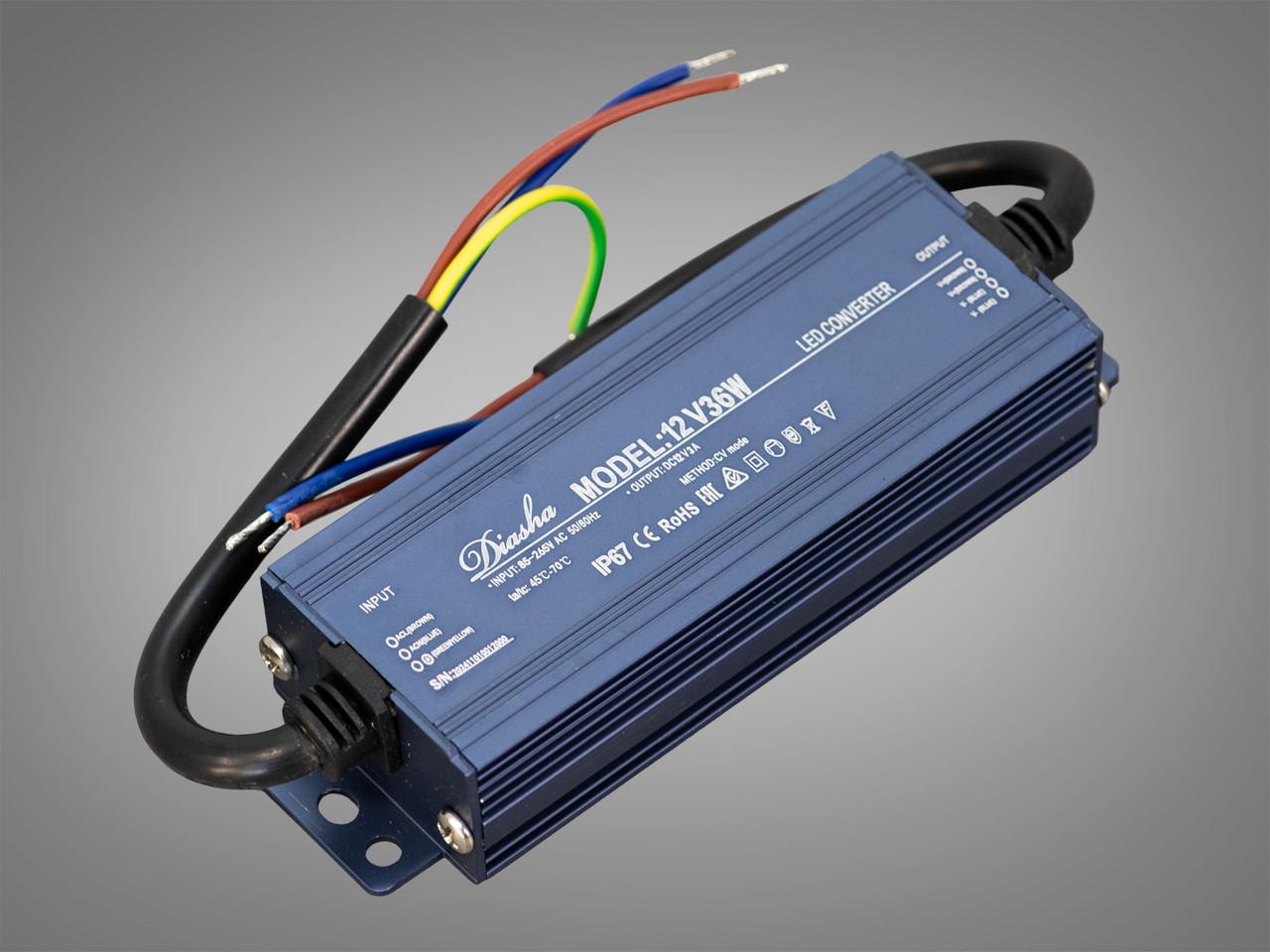 Блок питания 12 В для подключения LED ленты 36 Вт 3А (NP-12V-36W-IP67)
