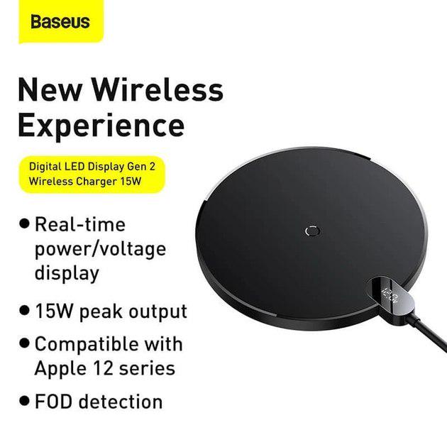 Зарядное устройство для беспроводной Baseus Digital LED Display Gen 2 Wireless Charger 15W Black (CCED000001) - фото 6