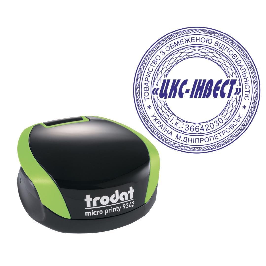 Печать ТОВ на карманном оснащении Trodat Micro Printy 9342 d 42 мм Зеленый (ООО12/9342/G)
