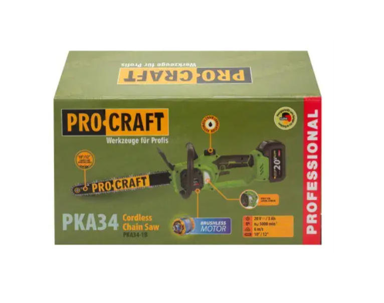 Пила цепная аккумуляторная ProCraft с 1 АКБ (PKA-34) - фото 6 Пила цепная аккумуляторная ProCraft с 1 АКБ (PKA-34) - фото 6