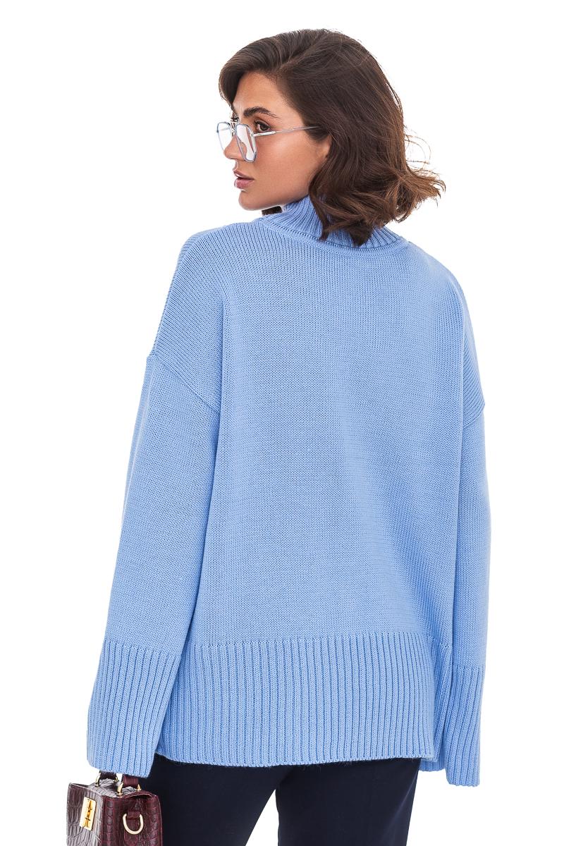 Свитер вязаный SVTR с разрезами р. 44-52 Голубой (555) - фото 7