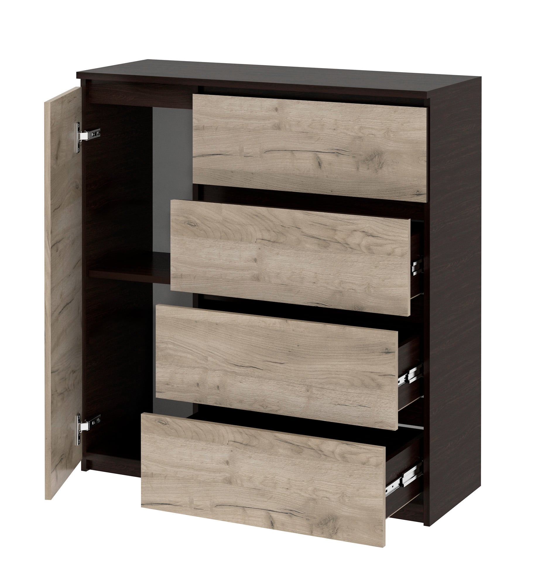 Комод Мастер Форм з тумбою та 4 висувними шухлядами 90х37,6х95 см Венге/Дуб крафт сірий (6499a5fb2302d732bf01cd12)