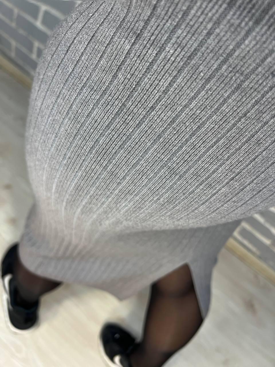 Юбка женская My fashion 478 вязка широкий рубчик разрез средняя длина р. 44-48 Серый (3025) - фото 5