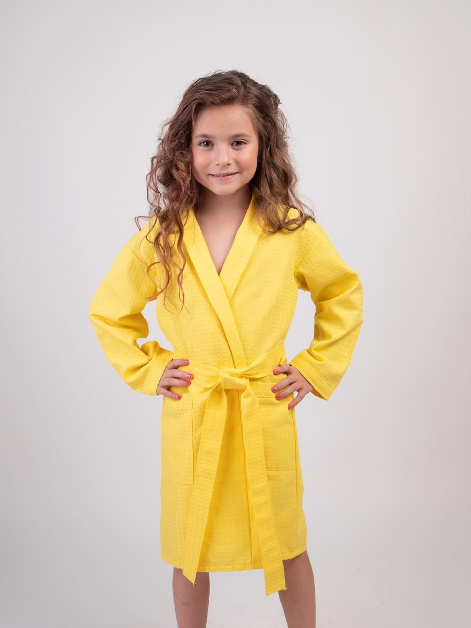 Дитячий вафельний халат Luxyart Kids Robe для дівчаток р. 34-36 100% бавовна Жовтий (LS-203)