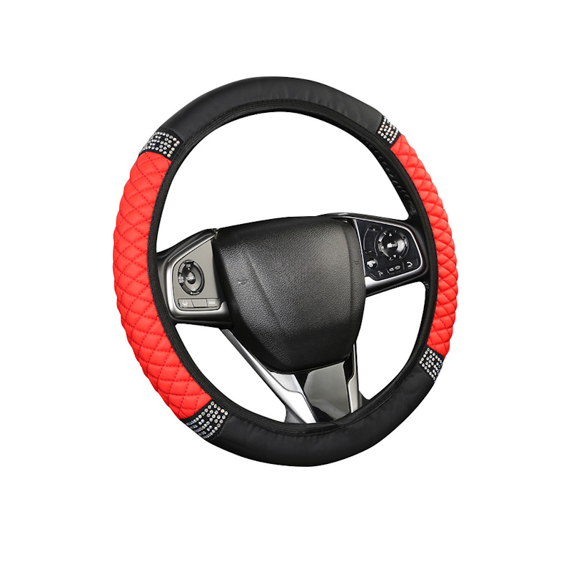 Чохол на кермо з екошкіри зі стразами 38 см Червоний (2611290644)