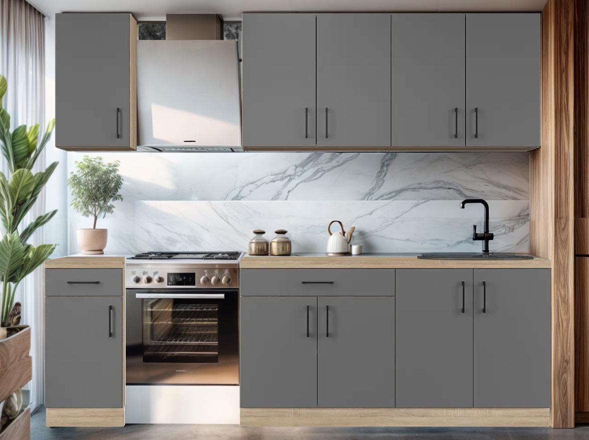 Кухня модульна Tobi Sho Optima-К3 зі стільницею 2,6 м Графіт/Графіт корпус Дуб Сонома