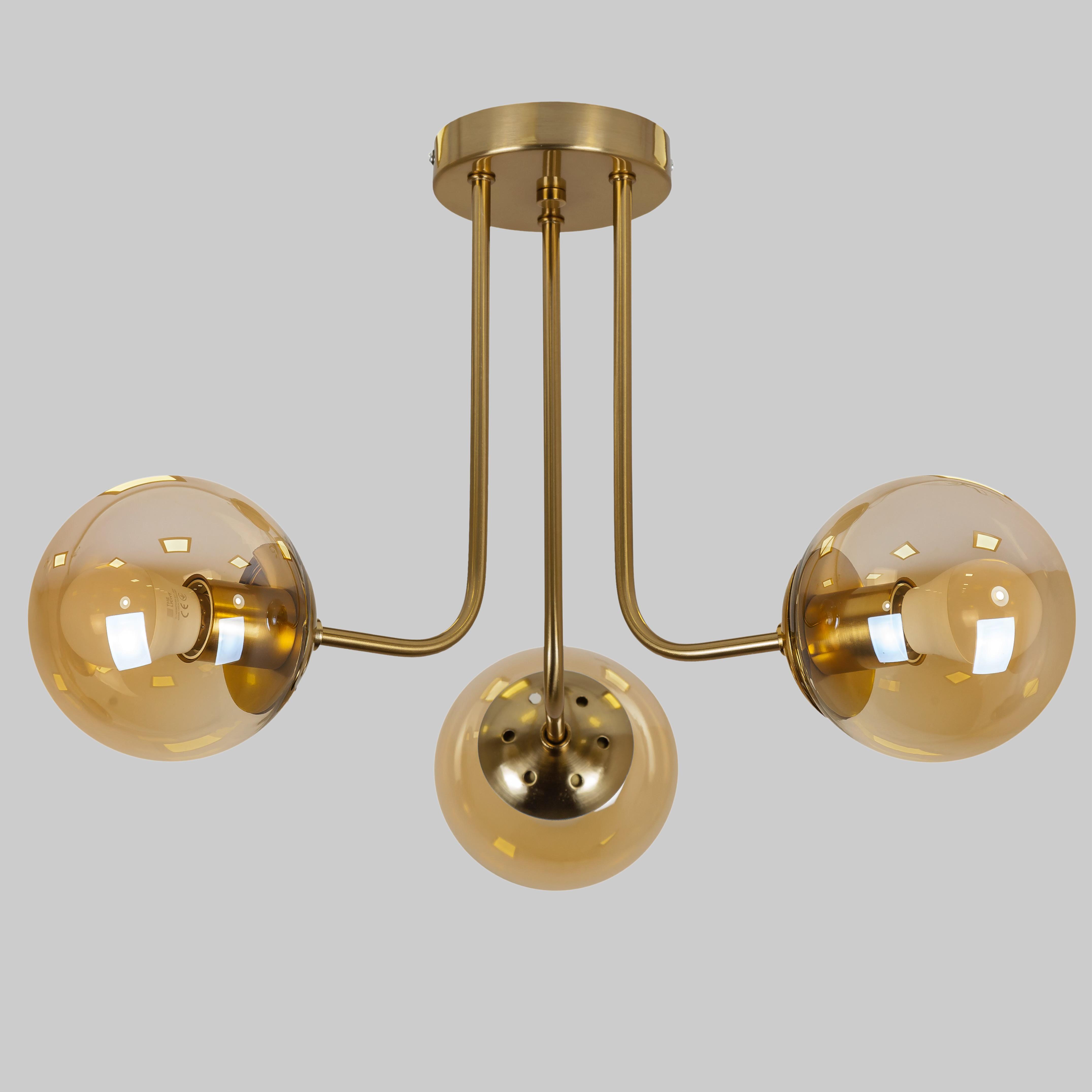 Люстра стельова Triple Glow з 3 плафонами-кулями Бронзовий (52-9908-3 BRZ+BR) - фото 1 Люстра стельова Triple Glow з 3 плафонами-кулями Бронзовий (52-9908-3 BRZ+BR) - фото 1
