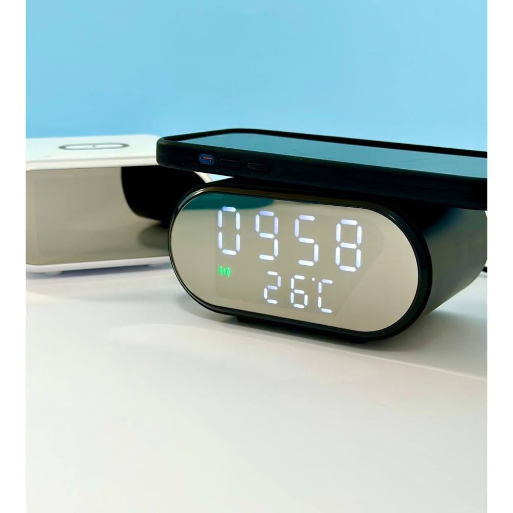 Зарядное устройство беспроводное AY-22 15W с LED часами и будильником Black (61702) - фото 2 Зарядное устройство беспроводное AY-22 15W с LED часами и будильником Black (61702) - фото 2