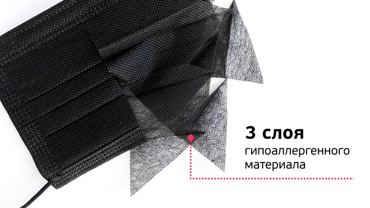 Маски медицинские трехслойные Mask Black для защиты лица 50 шт. Черный (1476749494) - фото 4