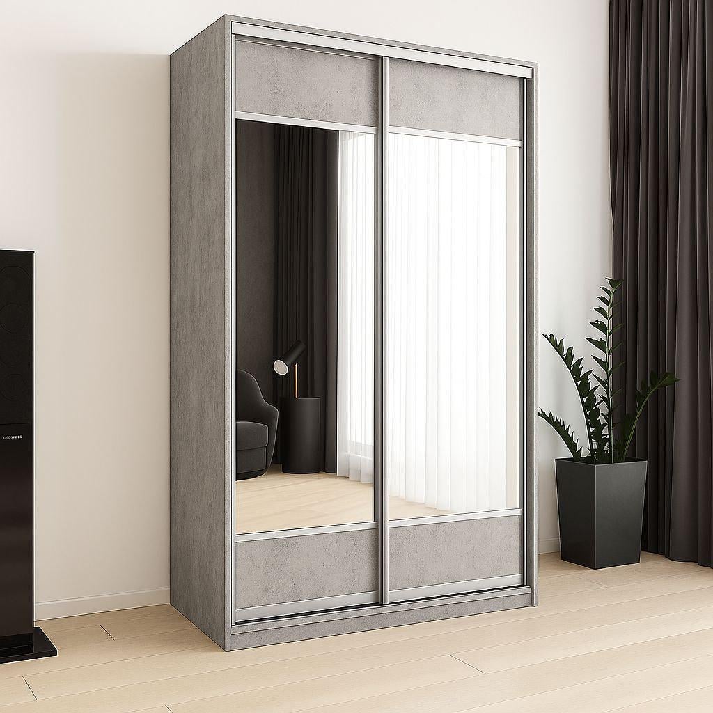 Шкаф купе Мириам комби 3 ДСП/зеркало 1400x2400x600 мм Бетон (21024)