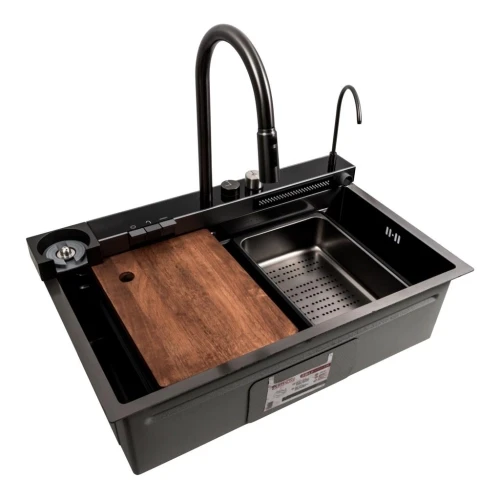Мийка кухонна Platinum Handmade 75x46D PVD водоспад Чорний (1925994355)