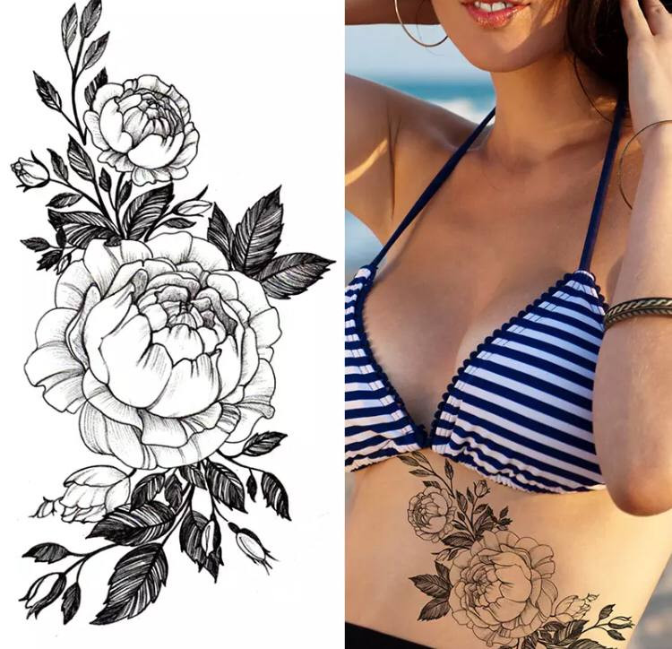 Тату тимчасове водостійке 3D велике Півонії BK-052 18х9 см (4419457) - фото 2
