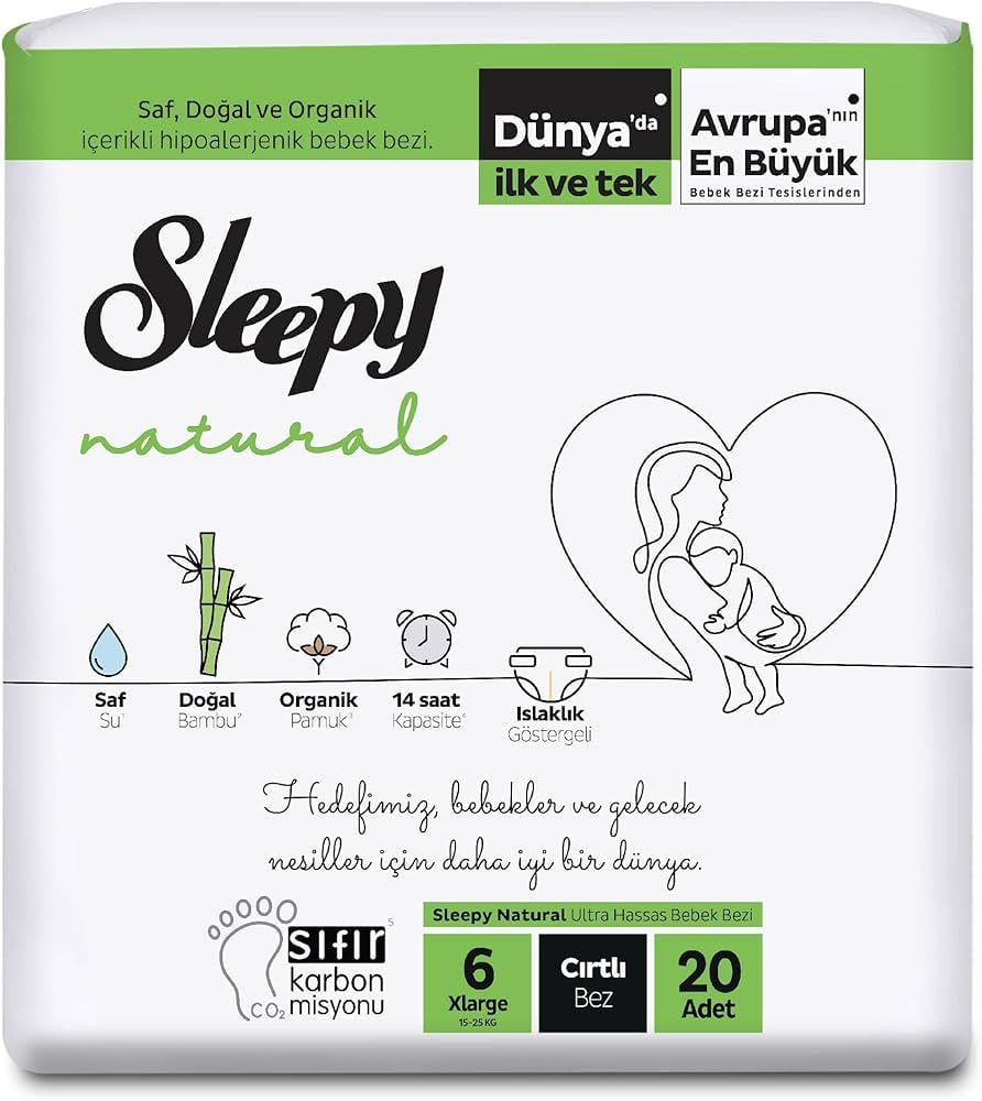 Підгузки дитячі Natural Sleepy XLarge розмір 6 15-25 кг 20 шт. (13310940)
