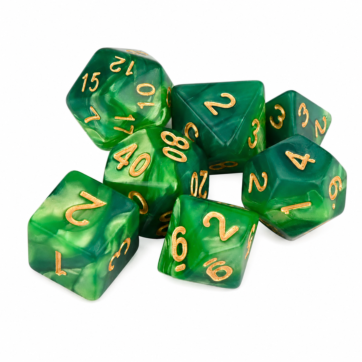 Кости игральные многогранные 7 шт. 4-20 граней пластик Green (36522002) Кости игральные многогранные 7 шт. 4-20 граней пластик Green (36522002)