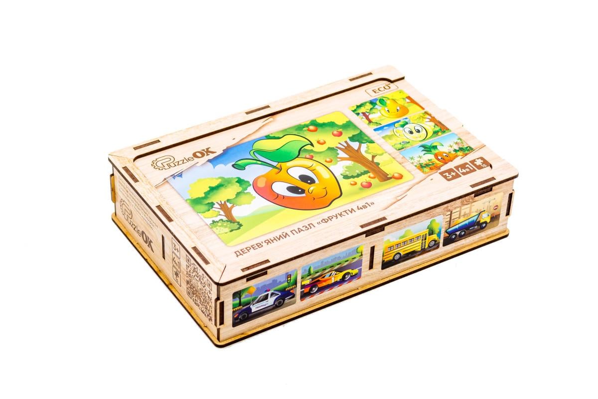 Пазл дерев'яний для дітей PuzzleOK Фрукти 4в1 - фото 3 Пазл дерев'яний для дітей PuzzleOK Фрукти 4в1 - фото 3