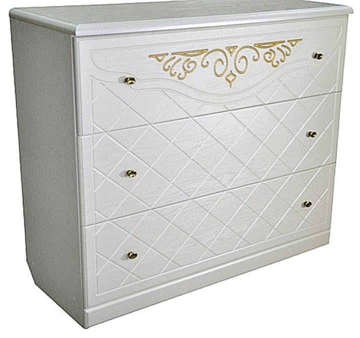 Комод Неман Лючия 3Ш ЛДСП/МДФ/пленка ПВХ Белый супермат/Патина золото (4578345783)