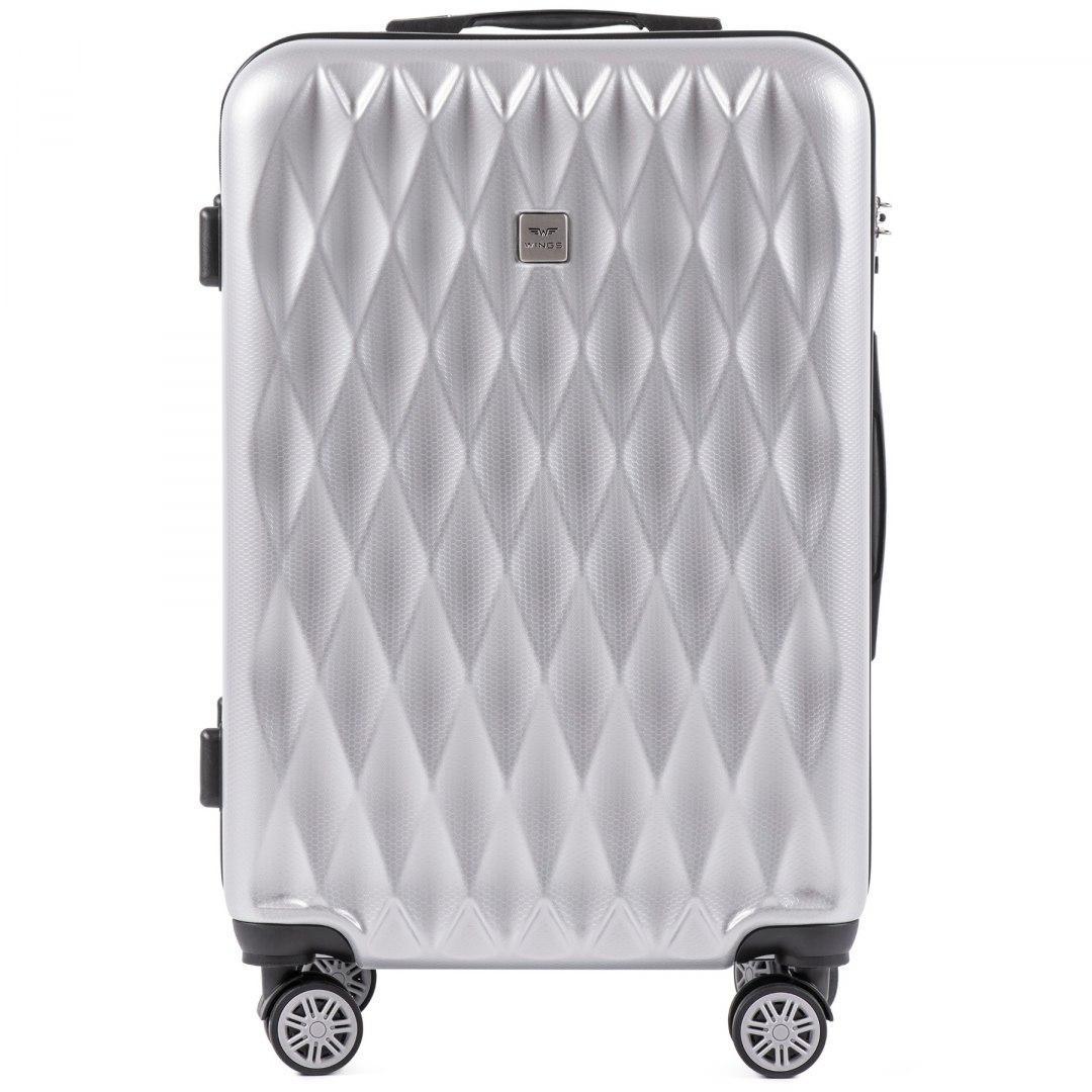 Велика валіза Wings PC190 на 4 здвоєних колесах 57 л Сріблястий