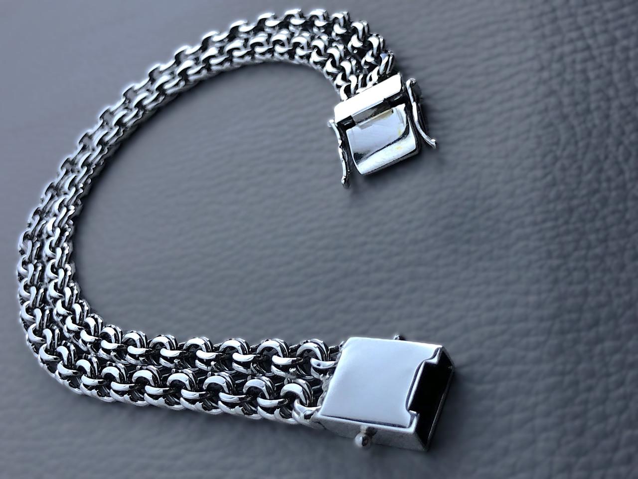 Браслет серебряный мужской двойной Бисмарк с замком коробка р. 22