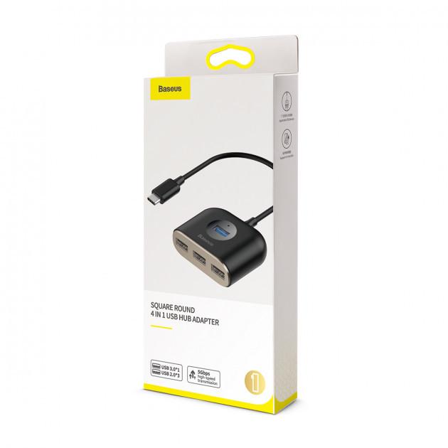 HUB адаптер BASEUS USB Square Round, 4USB, черный - фото 7